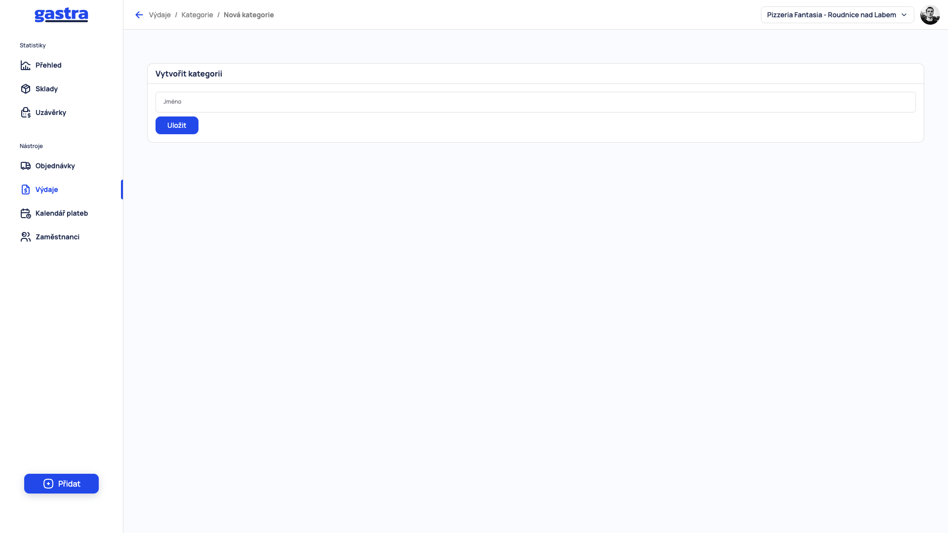Formulář Vytvořit kategorii